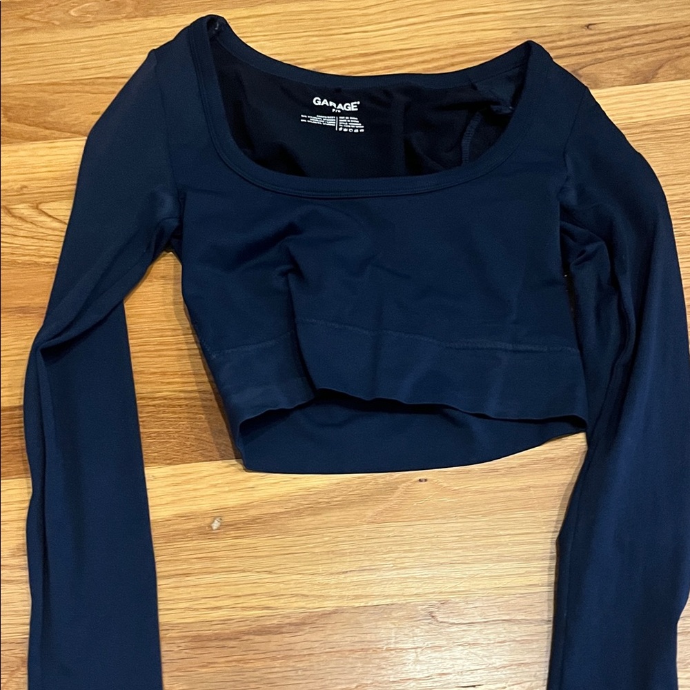 Garage Dark Blue Long Sleeve Crop Top